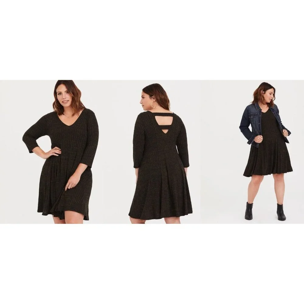 Torrid Ladder Back Knit Skater Dress Plus Size 1X Olive Green Swing 11505725 - Picture 2 of 11